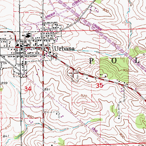 Topographic Map of Urbana Cemetery, IA