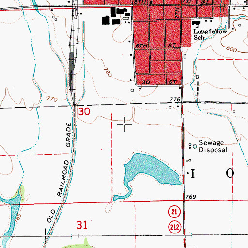 Topographic Map of Belle Plaine Municipal Airport, IA