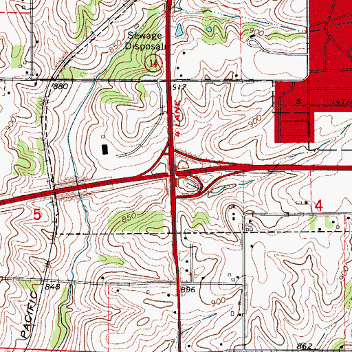 Topographic Map of Interchange 164, IA
