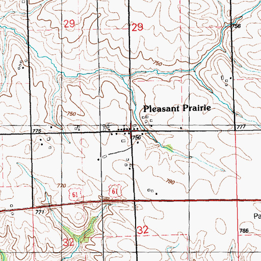 Topographic Map of Pleasant Prairie Post Office (historical), IA