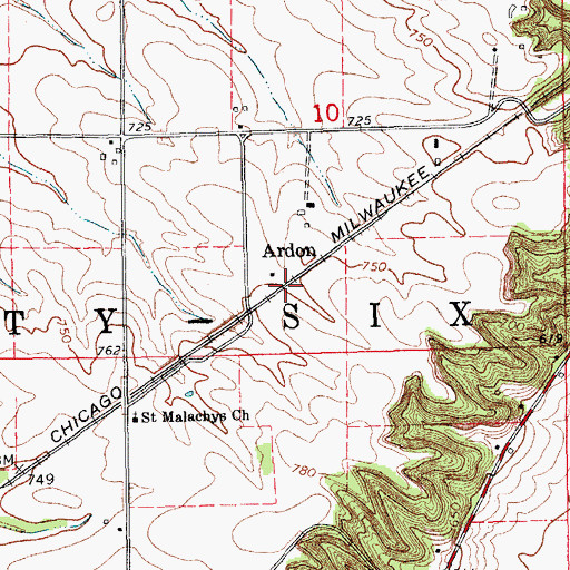 Topographic Map of Ardon (historical), IA