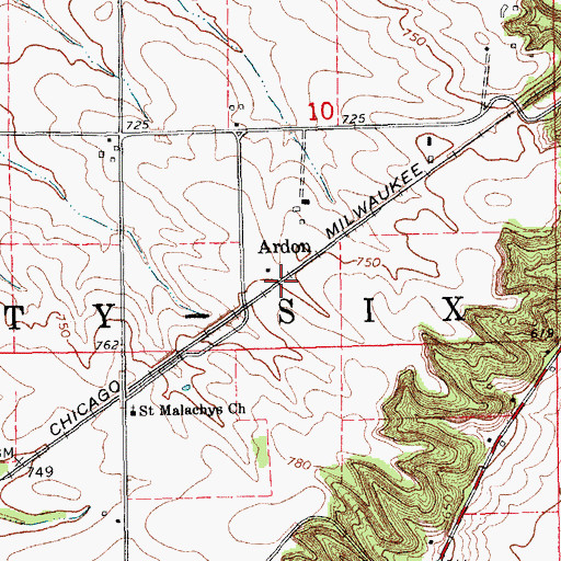 Topographic Map of Ardon Post Office (historical), IA