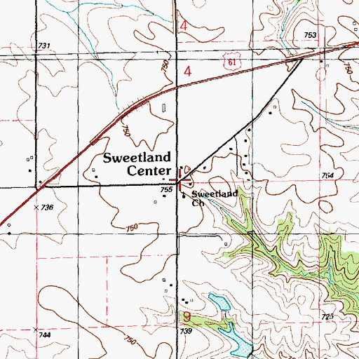 Topographic Map of Sweetland Post Office (historical), IA