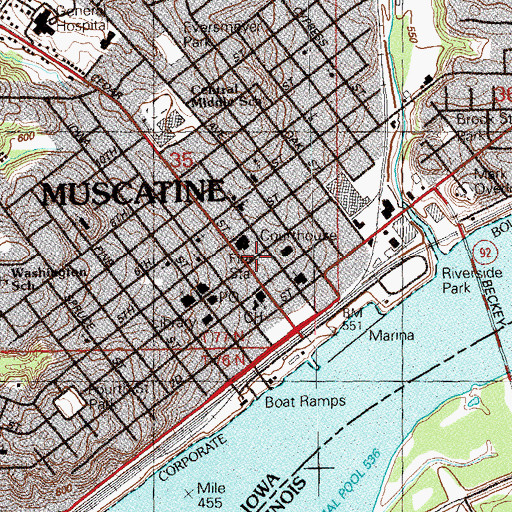 Topographic Map of Muscatine County Sheriff's Office, IA