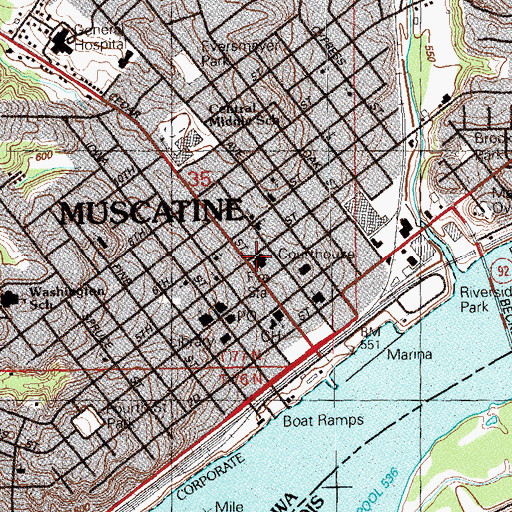 Topographic Map of Muscatine Police Department, IA