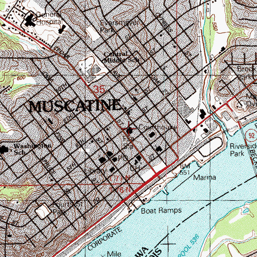 Topographic Map of Muscatine County Courthouse, IA