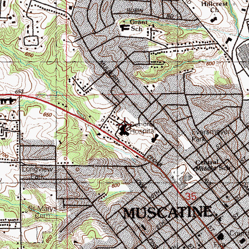 Topographic Map of Muscatine Health Center, IA