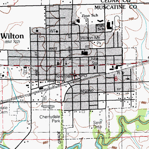 Topographic Map of Wilton Public Library, IA