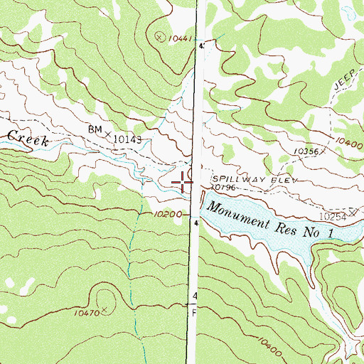 Topographic Map of Monument Number 1 Dam, CO