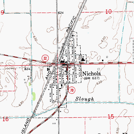 Topographic Map of Nichols Post Office, IA