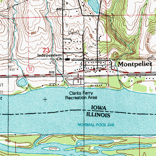 Topographic Map of Clarks Ferry Recreation Area, IA