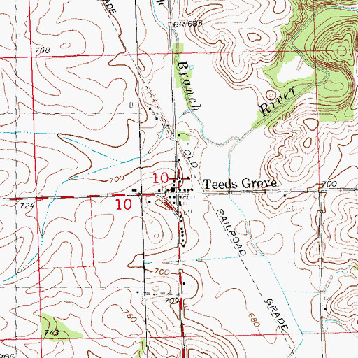 Topographic Map of Teeds Grove (historical), IA