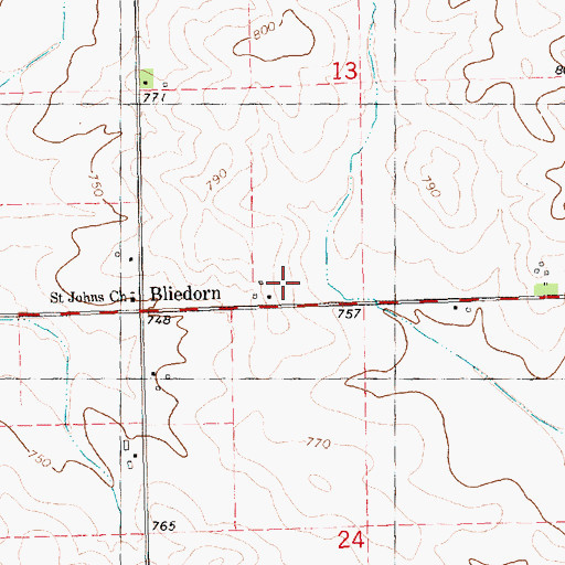 Topographic Map of Bliedorn Post Office (historical), IA