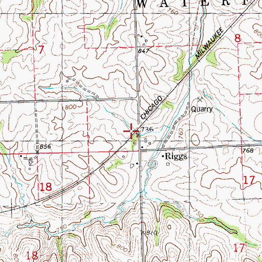 Topographic Map of Riggs Post Office (historical), IA