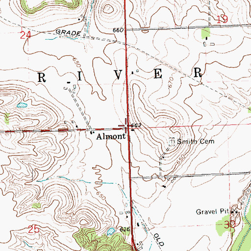Topographic Map of Almont Post Office (historical), IA