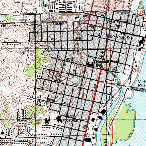 Topographic Map of Lyons Post Office (historical), IA