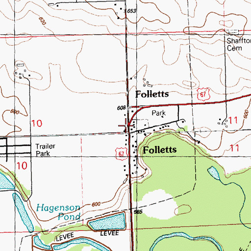 Topographic Map of Folletts Post Office (historical), IA