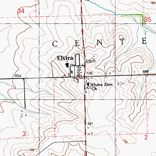 Topographic Map of Elvira Post Office (historical), IA