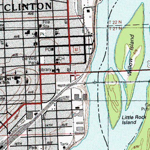 Topographic Map of Chicago and Northwestern Railroad Swing Bridge, IA