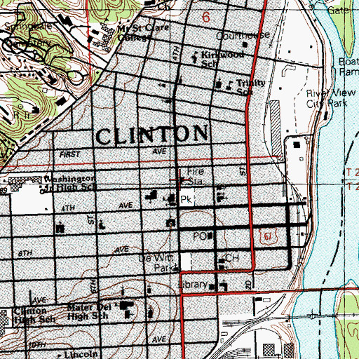 Topographic Map of Clinton Fire Department Central Station, IA
