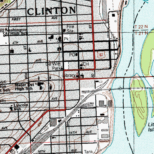 Topographic Map of Clinton Public Library, IA