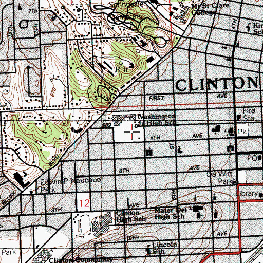 Topographic Map of Jefferson Elementary School, IA