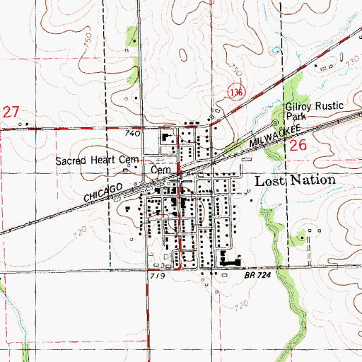 Topographic Map of Lost Nation Volunteer Fire Company, IA