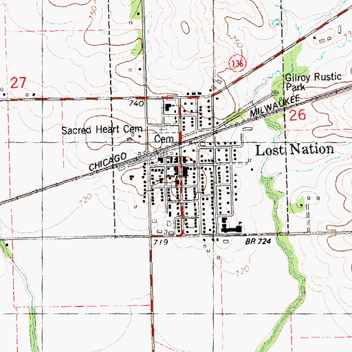 Topographic Map of Lost Nation Post Office, IA