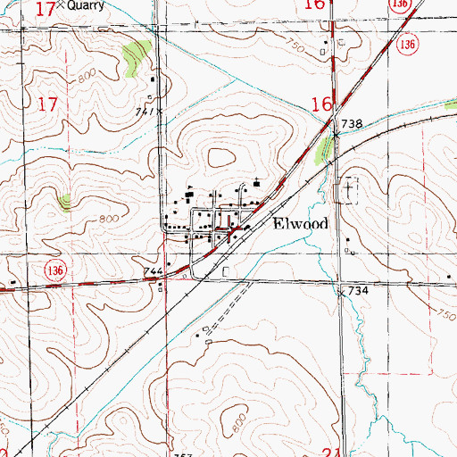 Topographic Map of Elwood Post Office, IA
