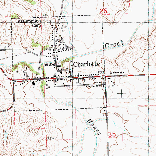 Topographic Map of Charlotte City Hall, IA