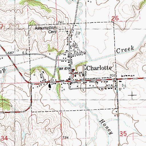 Topographic Map of Charlotte Fire Department, IA