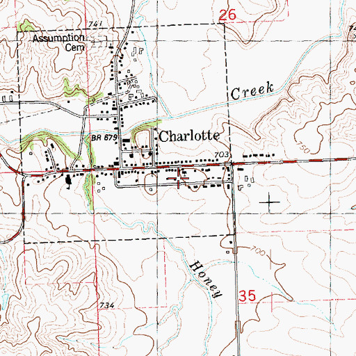 Topographic Map of Charlotte (historical), IA