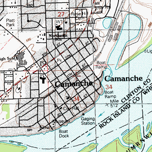 Topographic Map of Camanche, IA