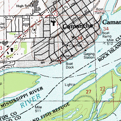Topographic Map of Camanche Public Library, IA