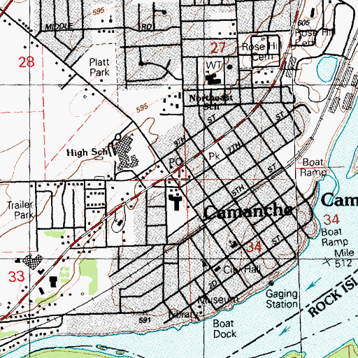 Topographic Map of Camanche Volunteer Fire Department, IA