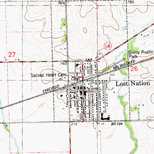 Topographic Map of Lost Nation Cemetery, IA