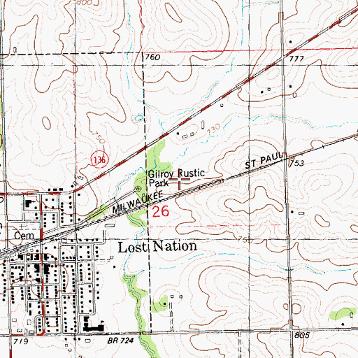 Topographic Map of Rustic Park Cemetery, IA