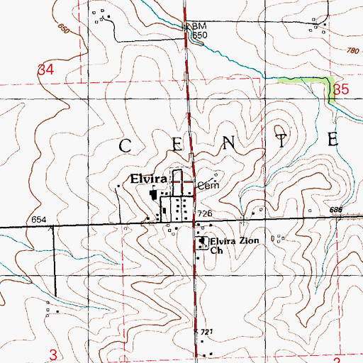 Topographic Map of Elvira Cemetery, IA
