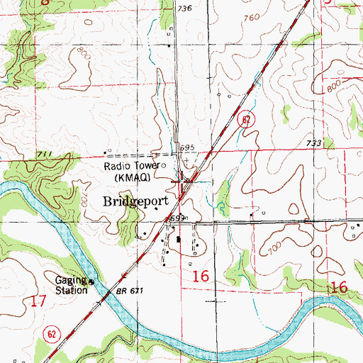 Topographic Map of Bridgeport Post Office (historical), IA
