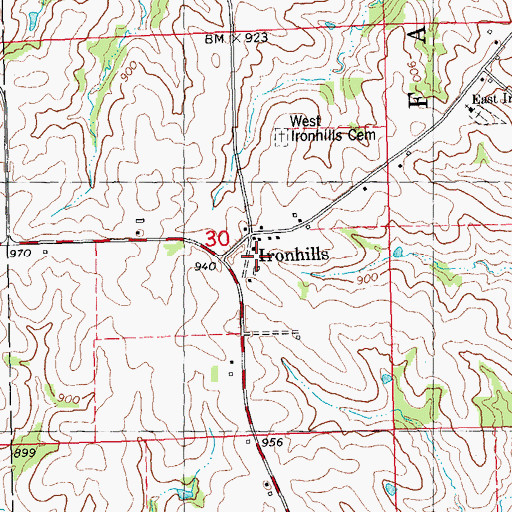 Topographic Map of Iron Hills Post Office (historical), IA