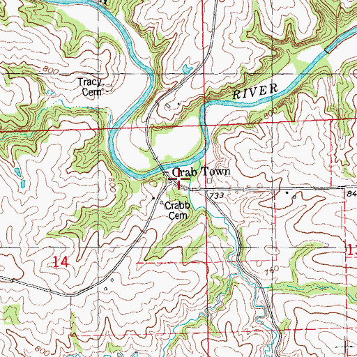 Topographic Map of Crabb's Mills Post Office (historical), IA