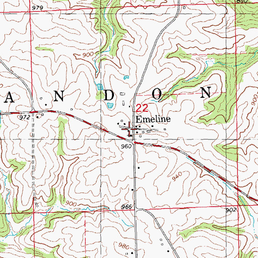 Topographic Map of Emeline Post Office (historical), IA