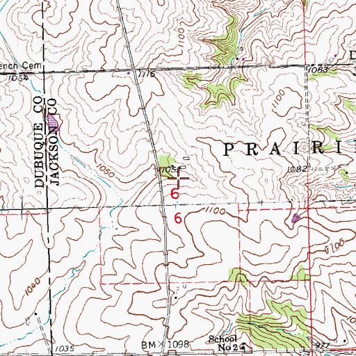 Topographic Map of Prairie Springs Post Office (historical), IA
