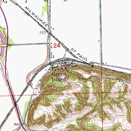 Topographic Map of Green Island Post Office, IA