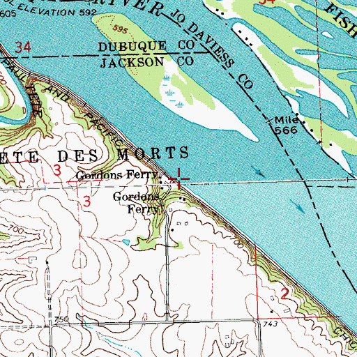Topographic Map of Gordons Ferry Post Office (historical), IA