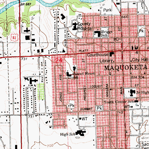 Topographic Map of Sacred Heart Parish, IA