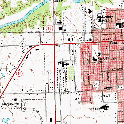 Topographic Map of United Methodist Church of Maquoketa, IA