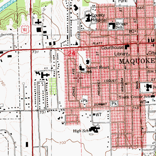 Topographic Map of Sacred Heart Convent, IA