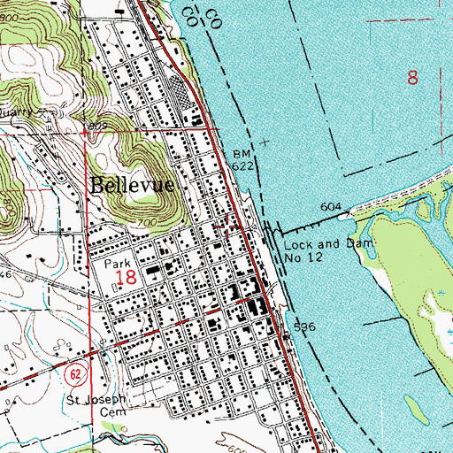 Topographic Map of Bellevue Post Office, IA