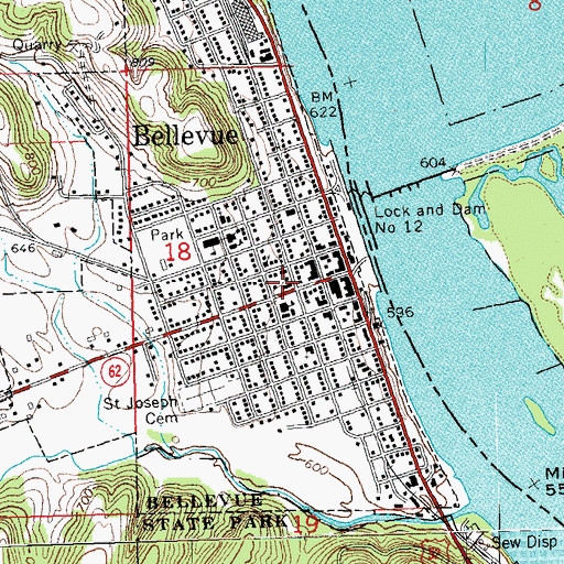 Topographic Map of Bellevue Fire Department, IA